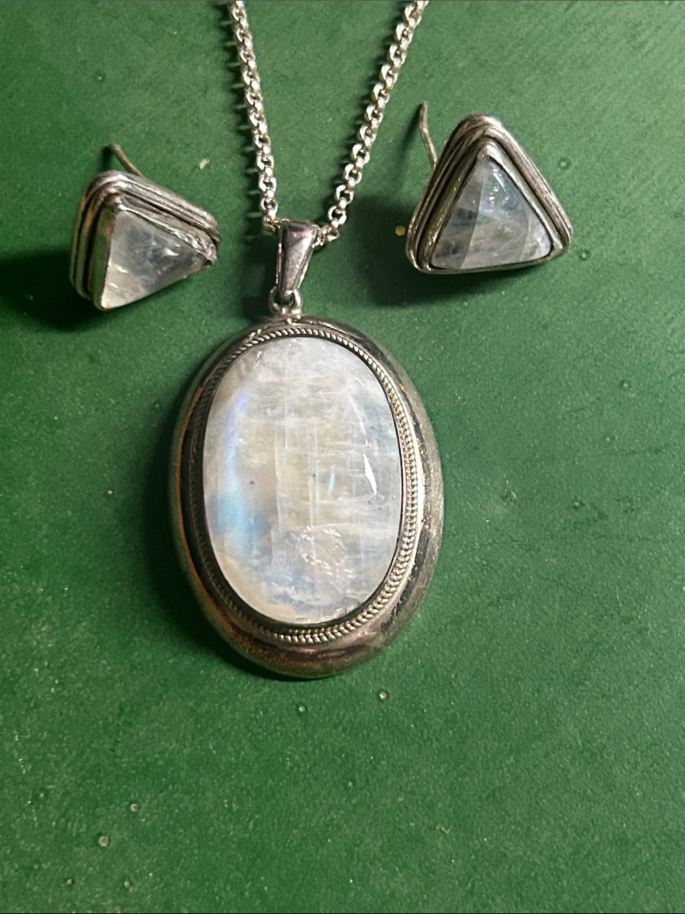 Moonstone Pendant and Stud Earrings Set - Silver made in Nepal